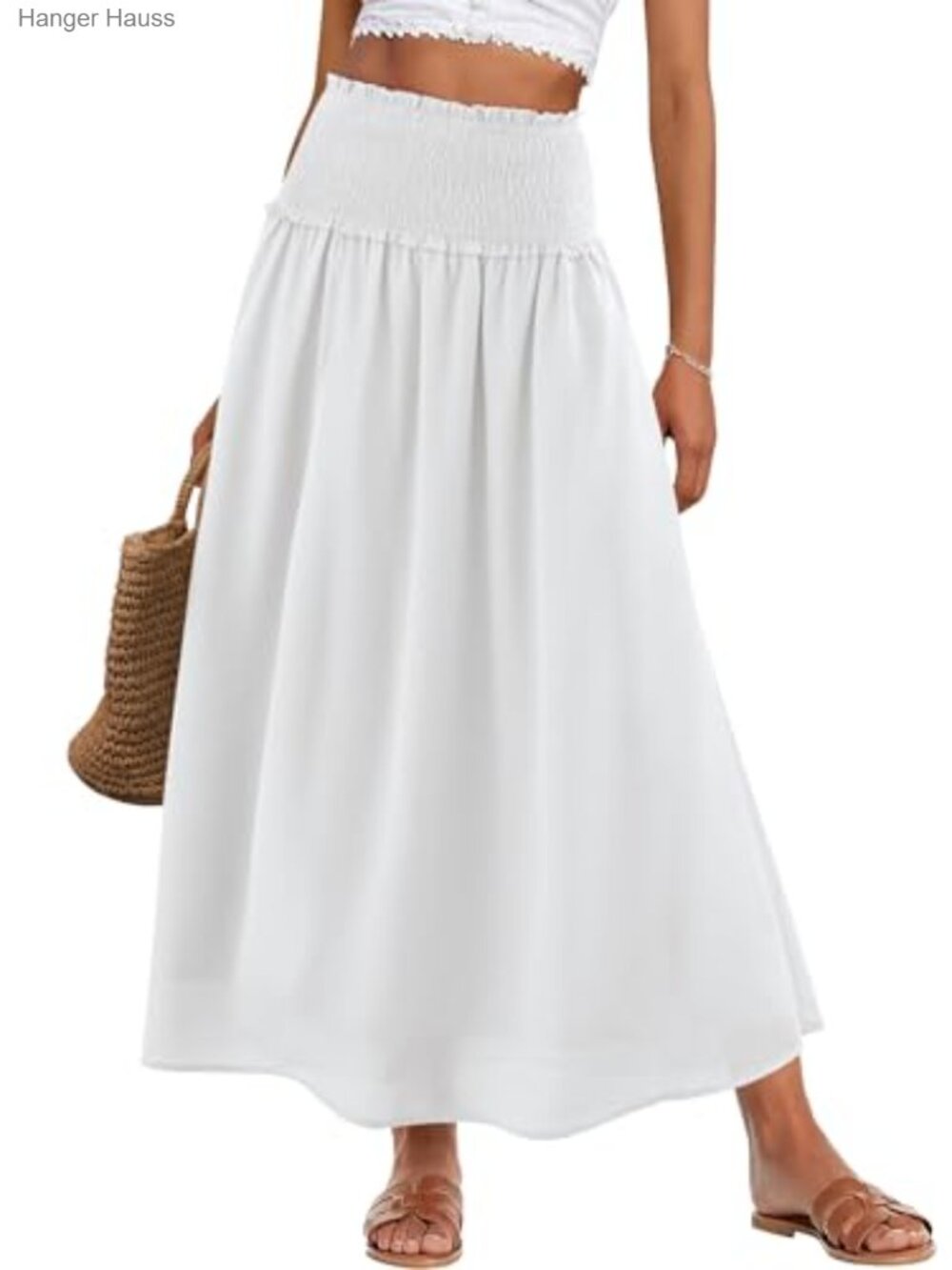 High Waisted Flowy Maxi Skirt with Pockets Boho Summer Beach Cover Up